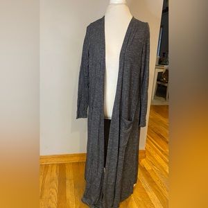 Black and white striped long cardigan.